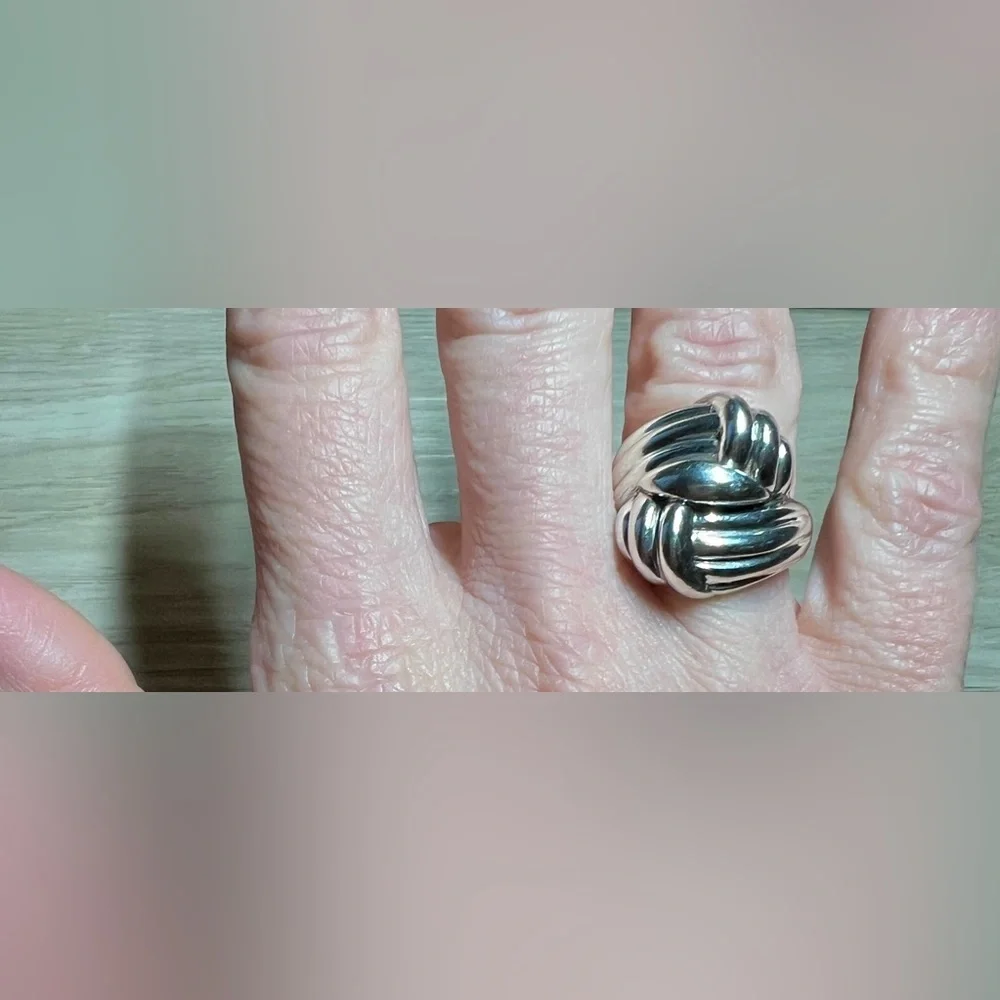Vintage Designer Sterling Silver Modernist Fluted Woven Tall Dome Ring, Size 5.5